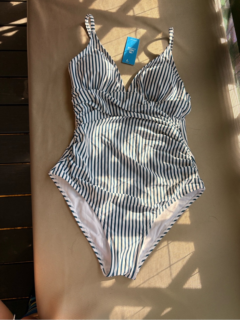 Cupshe Navy and White Striped One-Piece Swimsuit